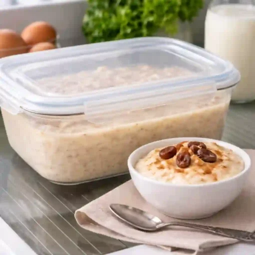 postre casero refrigerado en recipiente con tapa