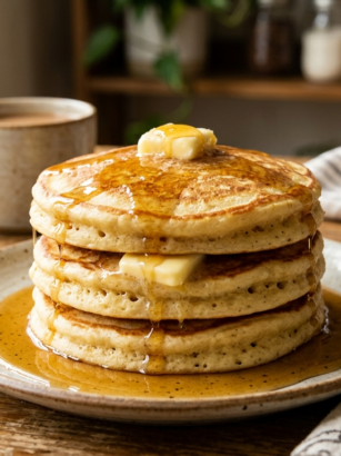 hotcakes esponjosos caseros recién hechos con mantequilla