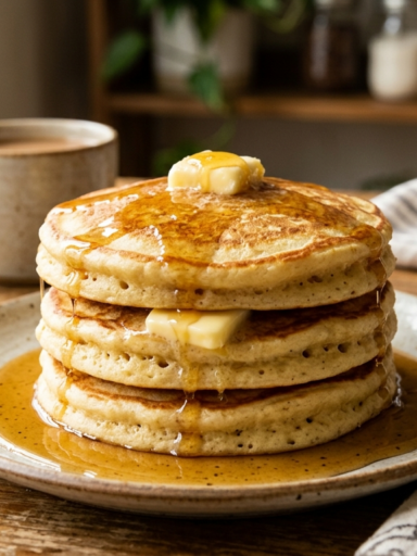 hotcakes esponjosos caseros recién hechos con mantequilla