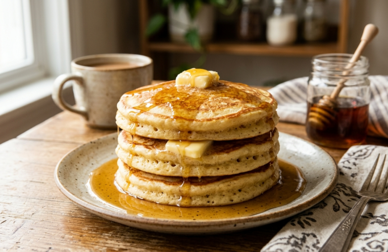 hotcakes esponjosos caseros recién hechos con mantequilla
