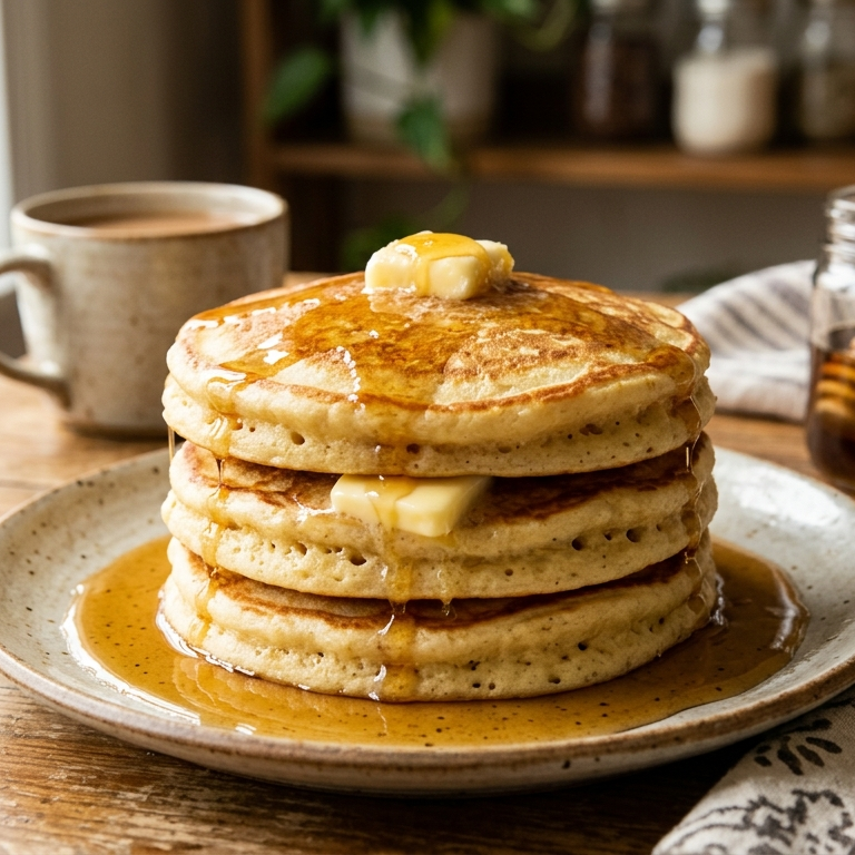 hotcakes esponjosos caseros recién hechos con mantequilla