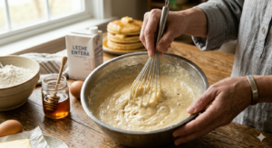 mezcla de hotcakes sobrebatida en bowl
