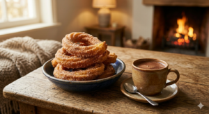 churros chocolate caliente postre casero servido